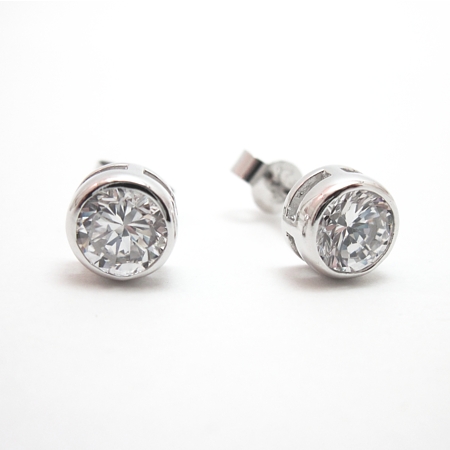 Bezel-set CZ Stud in Sterling Silver - Click Image to Close